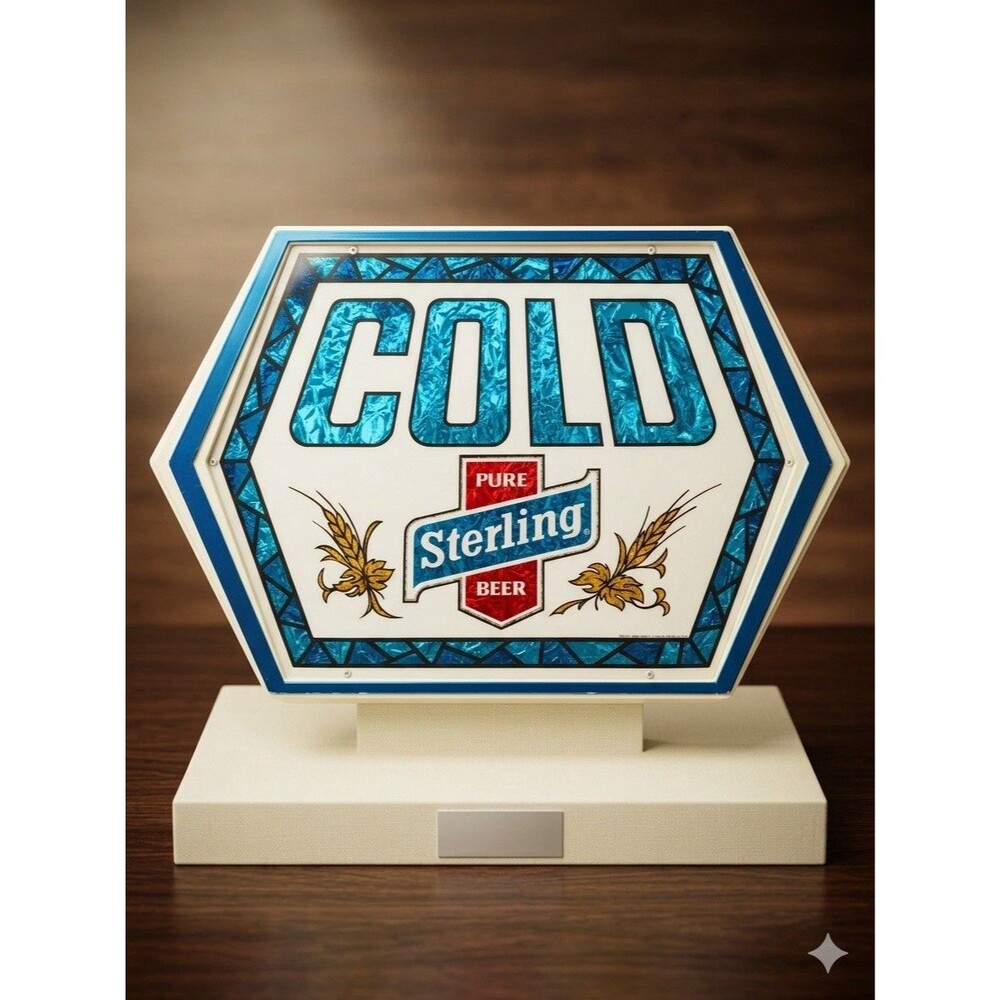 Vintage Sterling Beer Sign 3D Plastic Embossed Bar Decor Evansville IN Man Cave